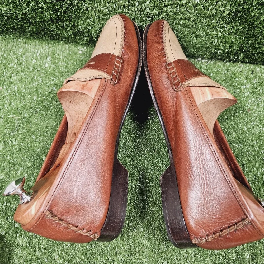 Bragano Italy Two Tone Brown Leather Slip On Penny Loafers Mens Size 11 M